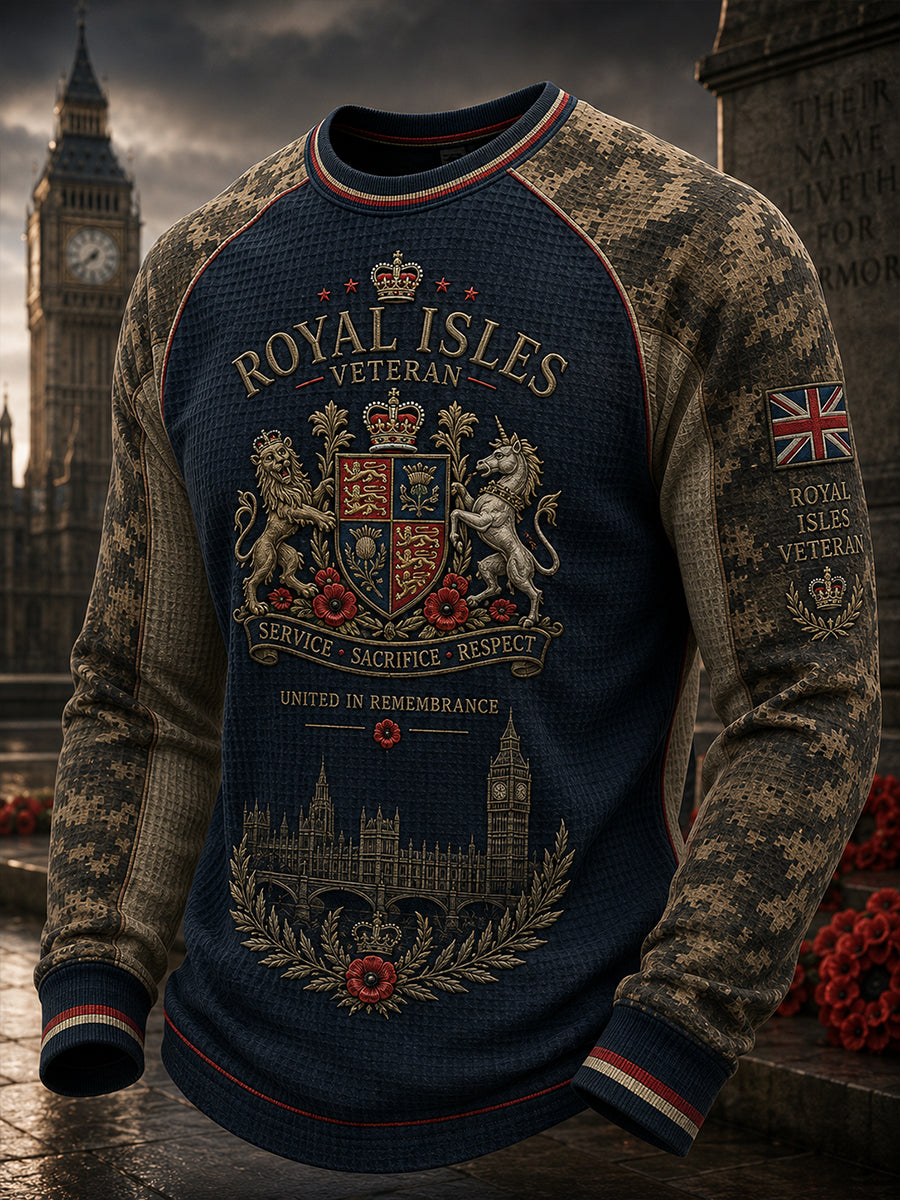 Men's Vintage-Style Camo-Print Waffle-Knit Raglan Long-Sleeve Top