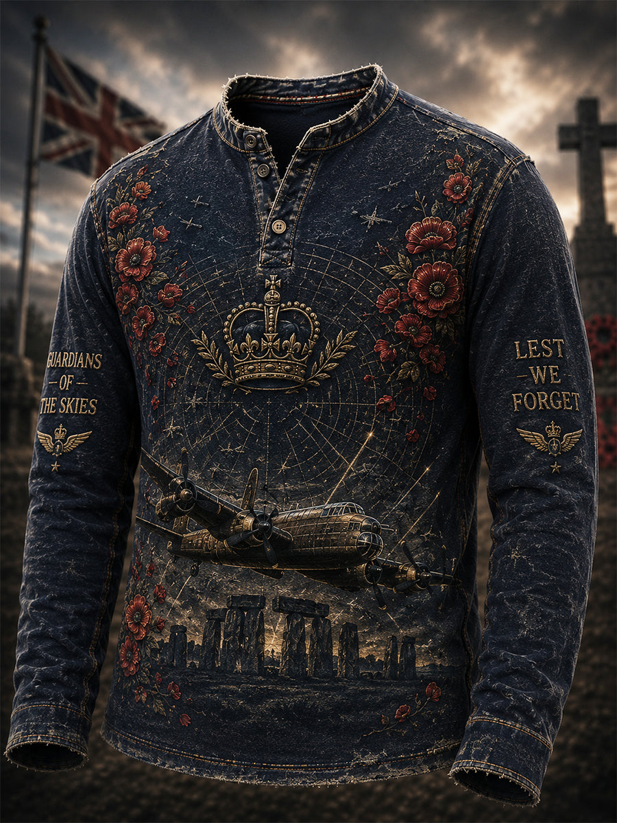 Men's Retro Veterans' Memorial Print Long-Sleeve Top
