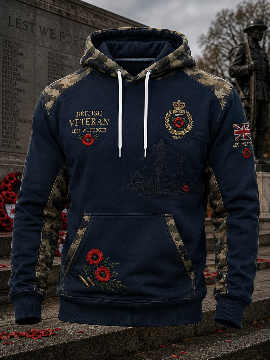 Men's Long-Sleeve Hooded Sweatshirt With Veteran Memorial Graphic Print