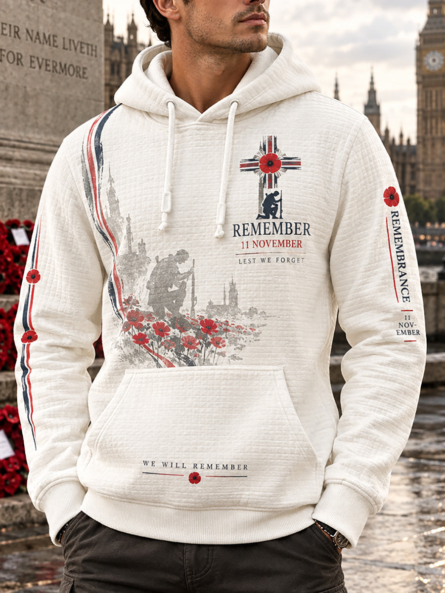 Men's British Rememberance Day-Themed Printed Checkered Cotton Hoodie