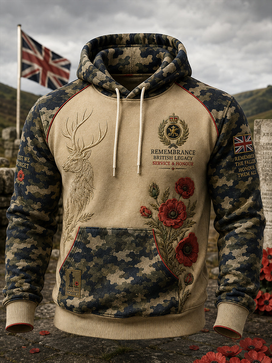 Men's Long-Sleeve Hooded Sweatshirt With Veteran Memorial Graphic Print
