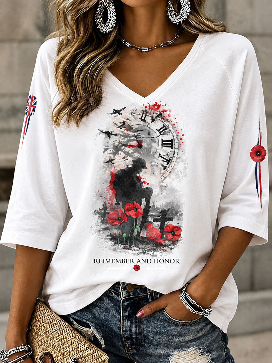 Women's British Remembrance Day Patterned T-shirt