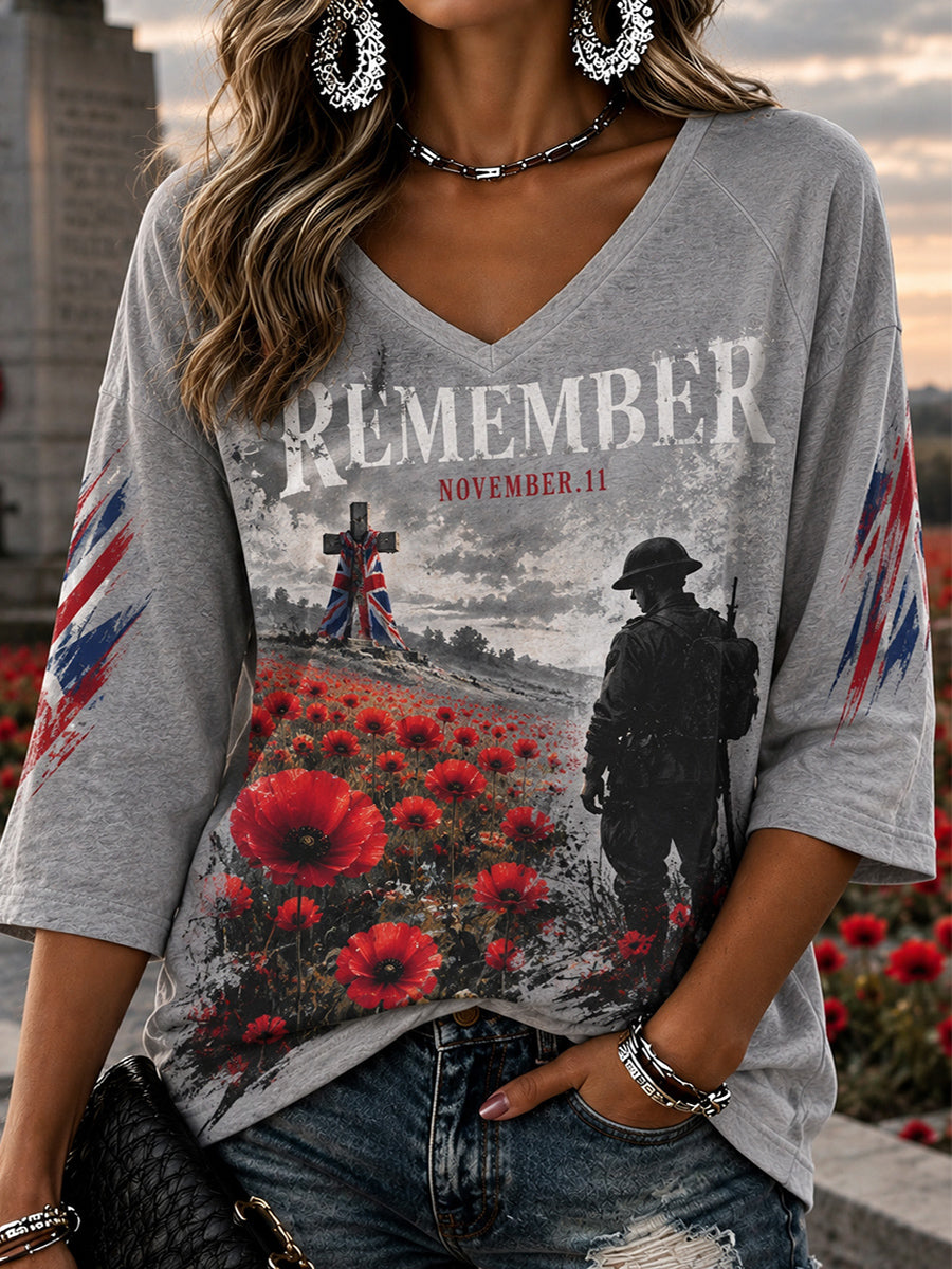 Women's British Remembrance Day Patterned T-shirt