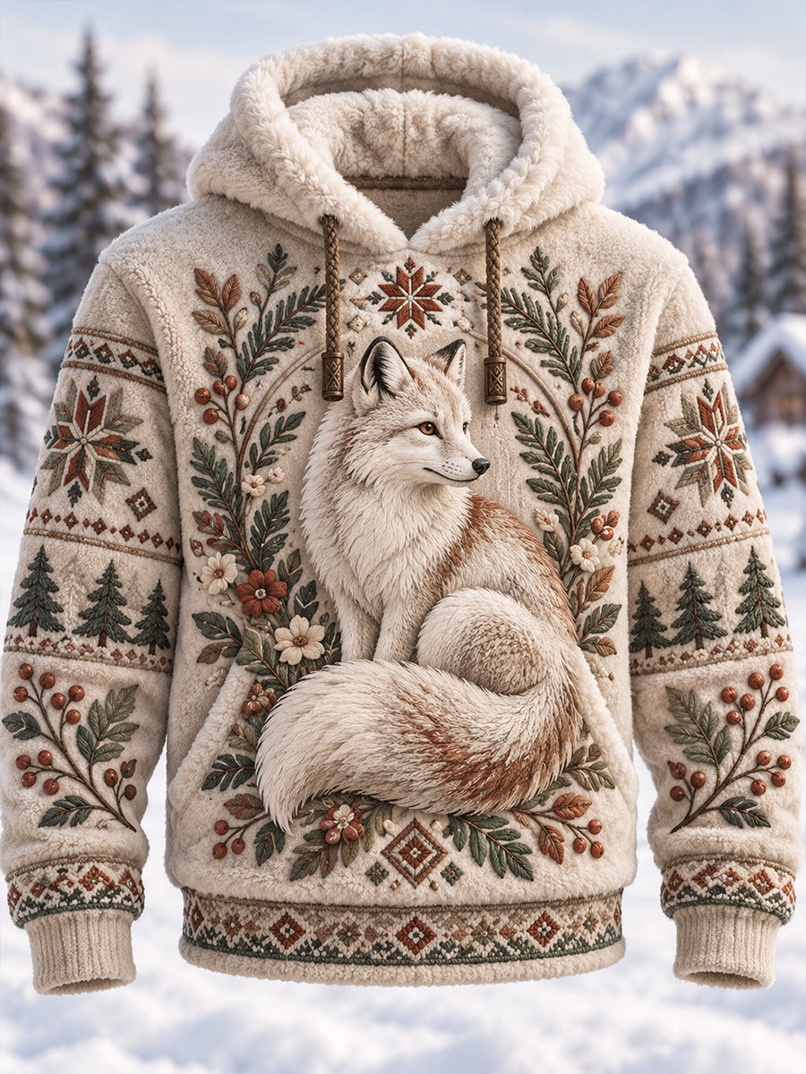 Men's Nordic Forest Animals Oversized Hoodie With Pockets Fleece Hoodie