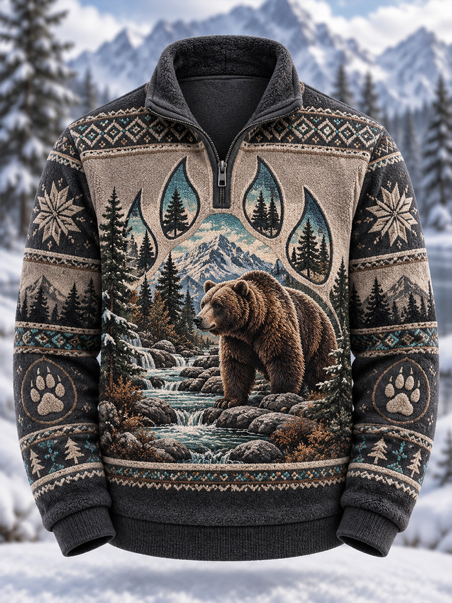 Men's Nordic Forest Animals Flannel Sweatshirt