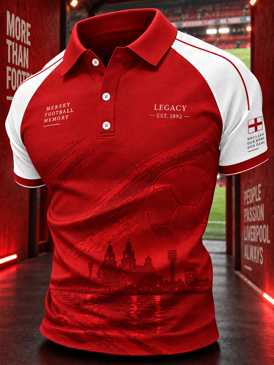 Men's Short-Sleeve Raglan Polo Shirt With Soccer-Themed Print