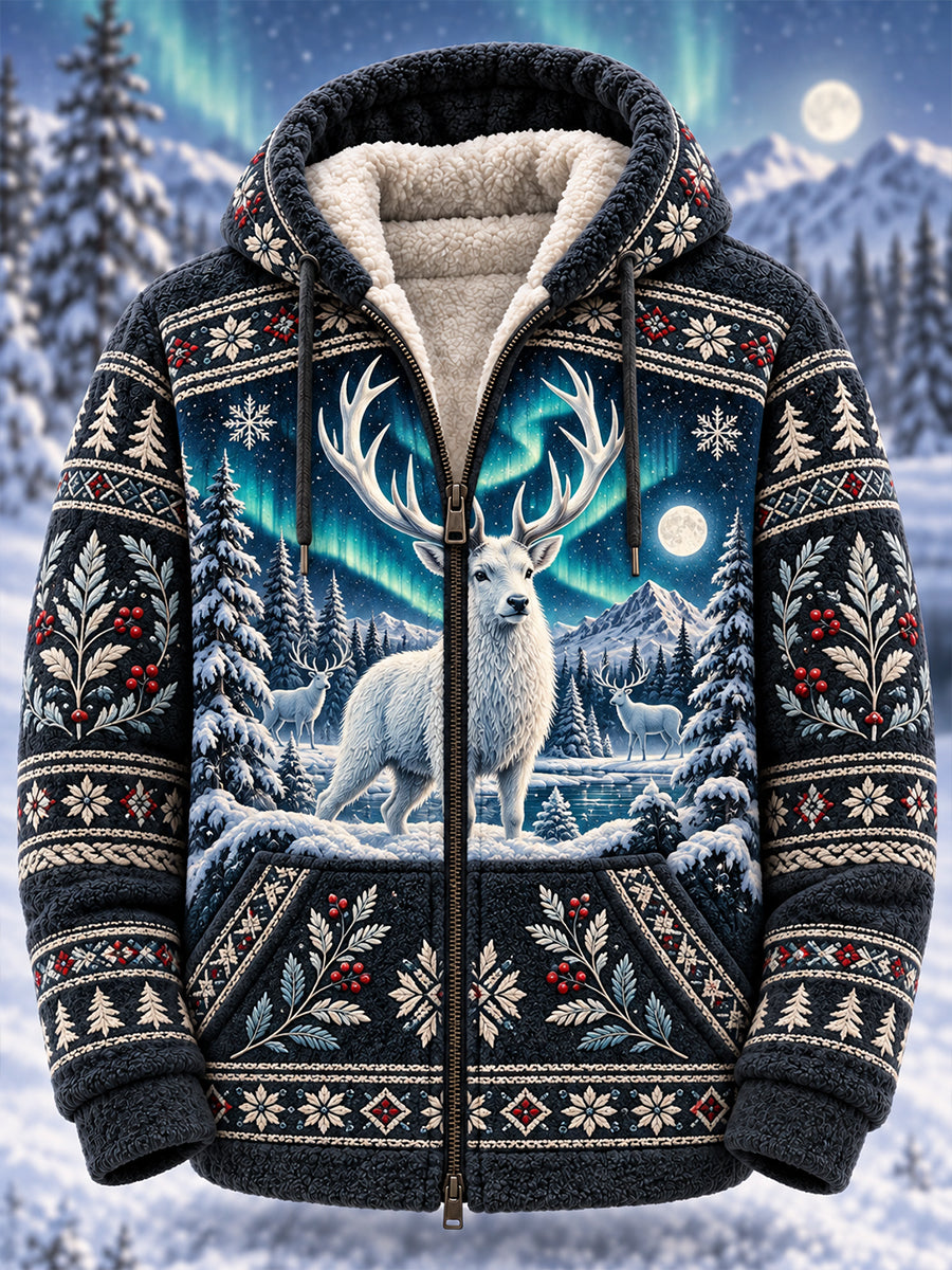Men's Nordic Forest Animals Flannel Hooded Jacket