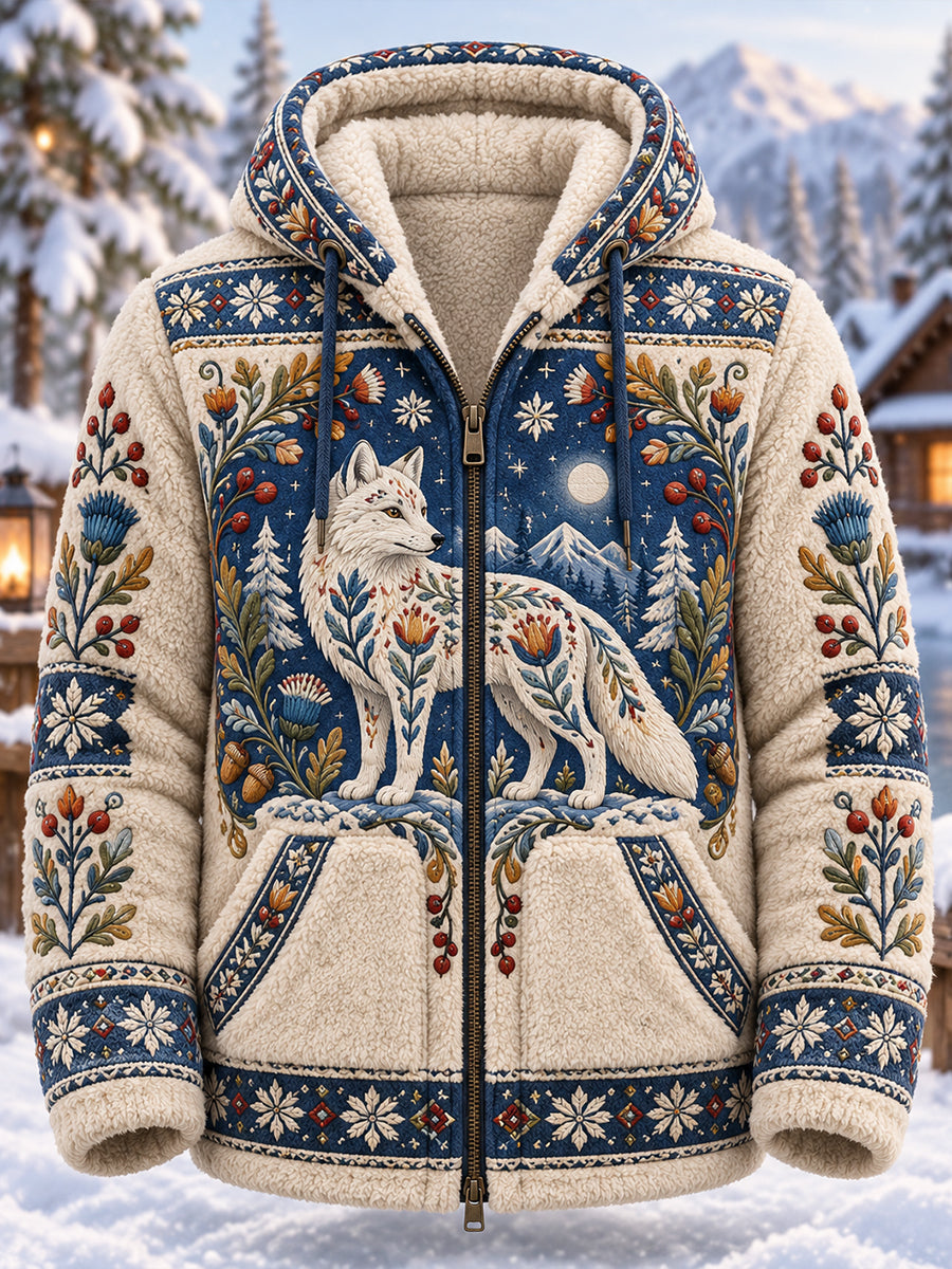 Men's Nordic Forest Animals Flannel Hooded Jacket