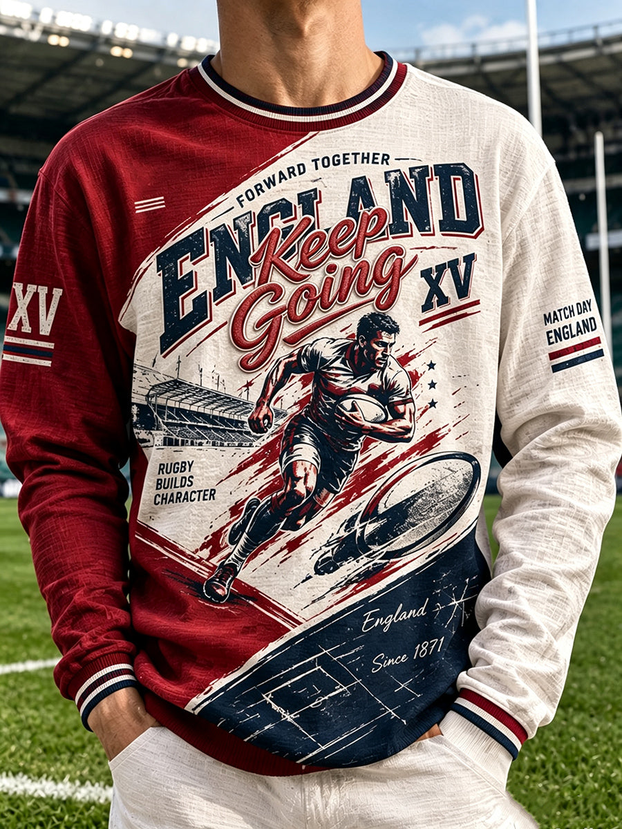 Men's Waffle British England Rugby Printed Long Sleeve Shirt