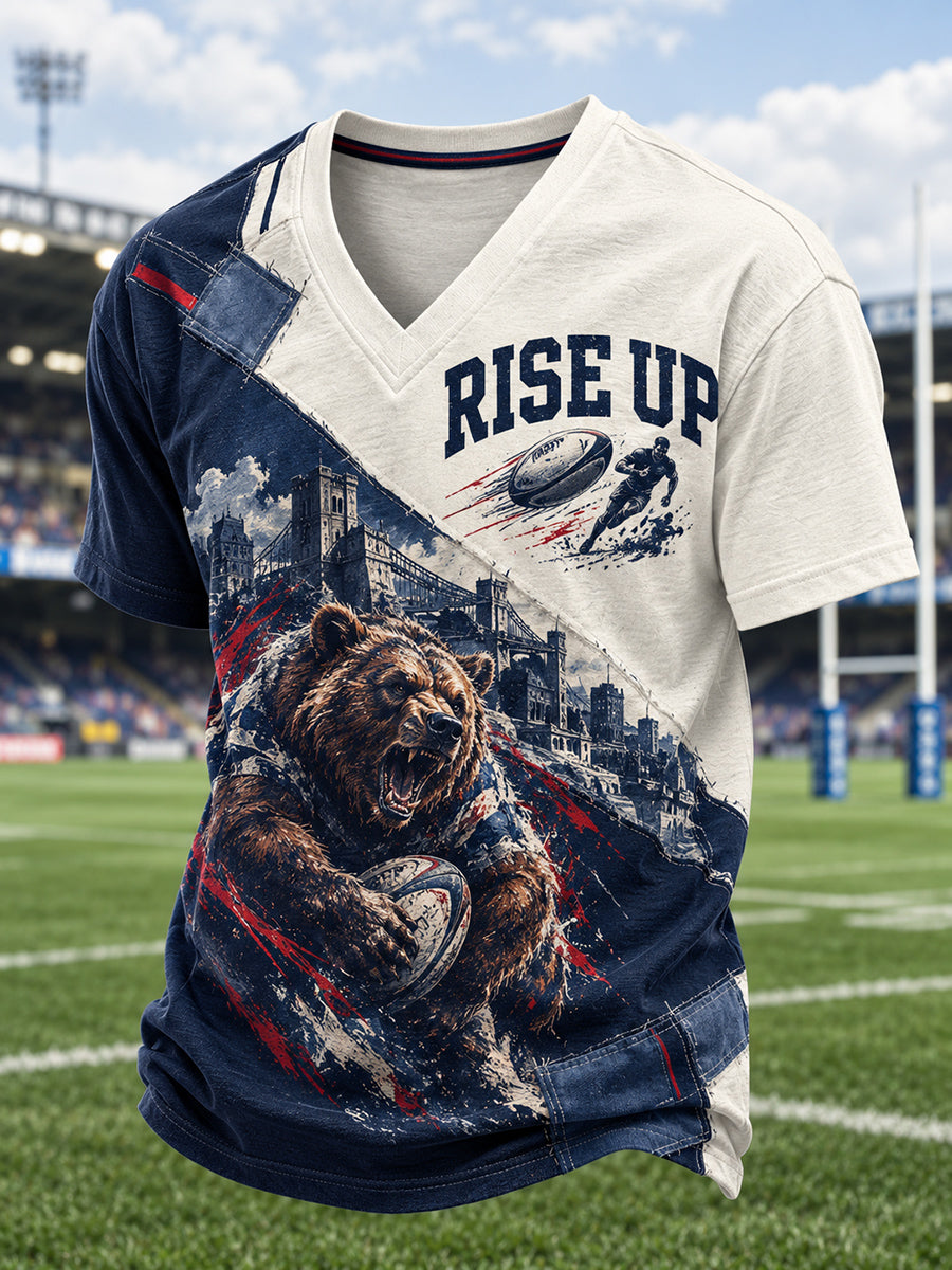 Men's England Rugby Bristol Printed V-neck T-shirt