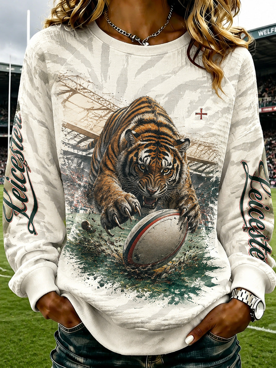 Women's England Rugby Leicester Tiger Theme Printed Sweatshirt