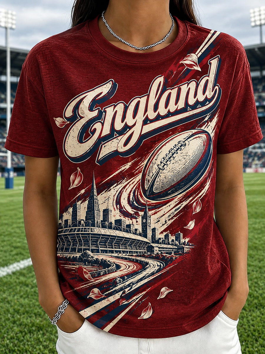 Women's Waffle British England Rugby Printed Short-sleeved T-shirt
