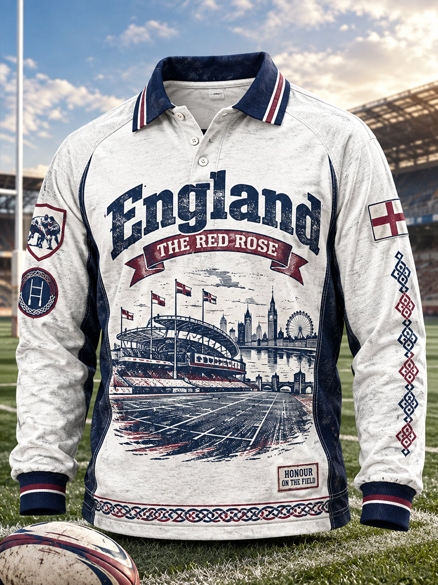 Men's England Rugby Long-Sleeve Polo Shirt