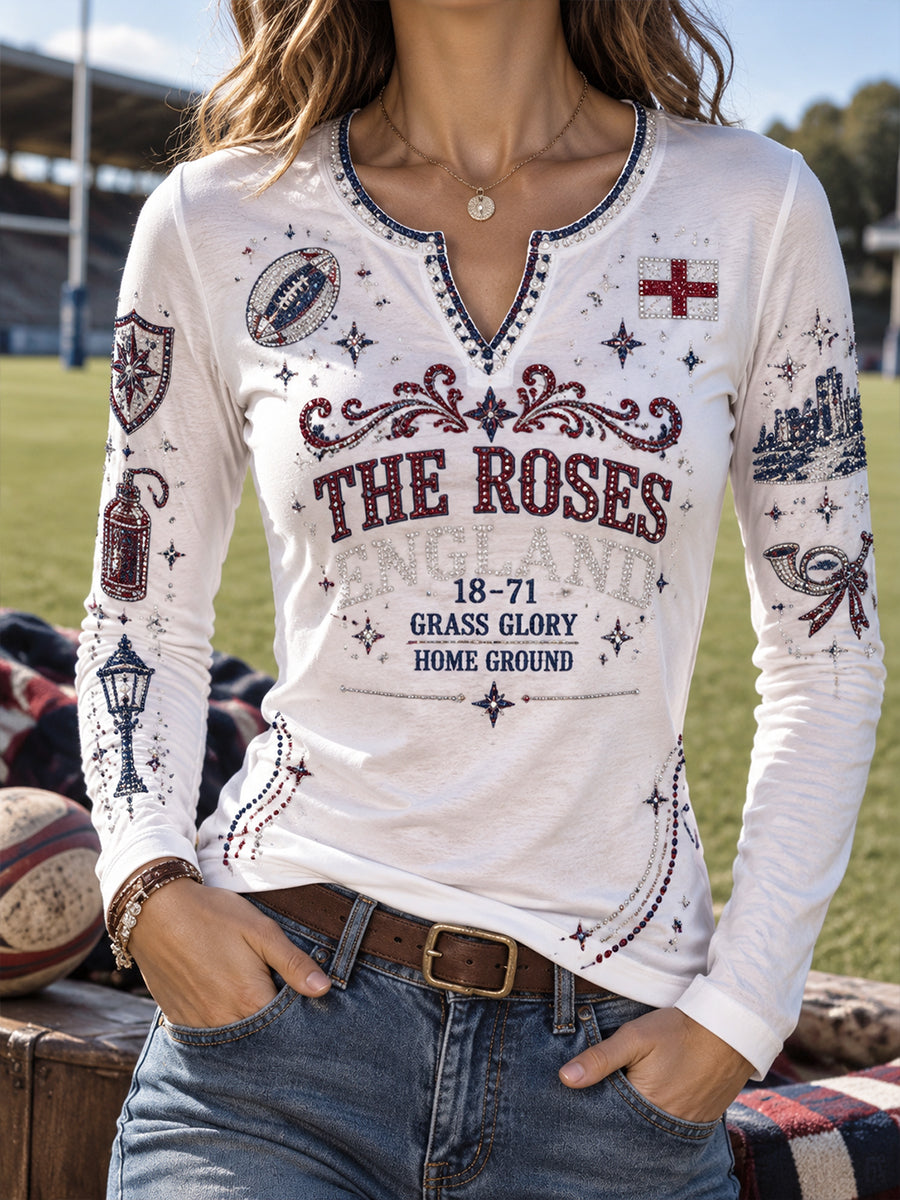 Women’s England Rugby V-Neck Long-Sleeve T-Shirt