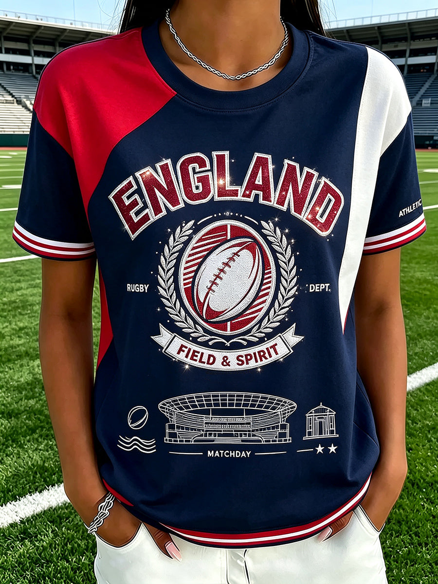 Women's Waffle British England Rugby Printed Short-sleeved T-shirt