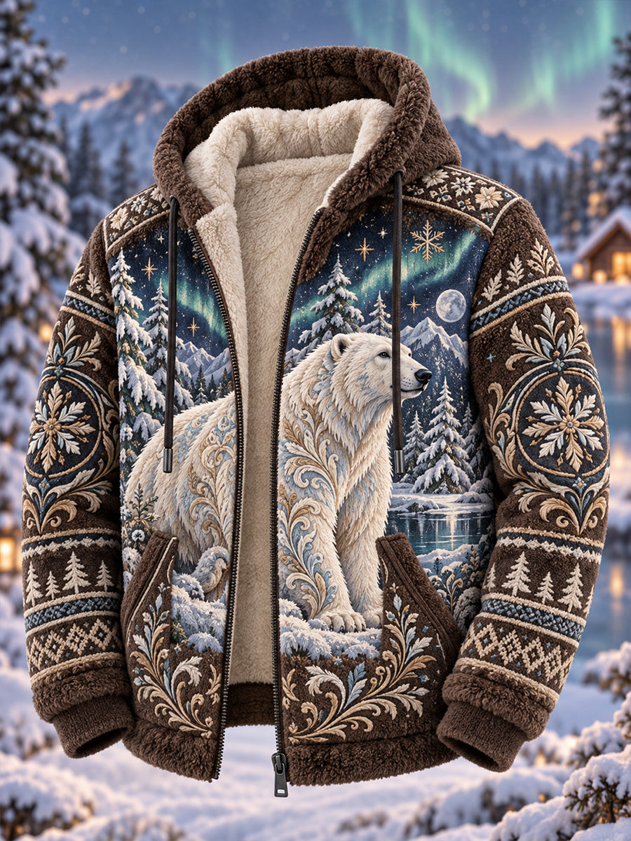 Men's Nordic Forest Animal Fleece-Lined Hoodie