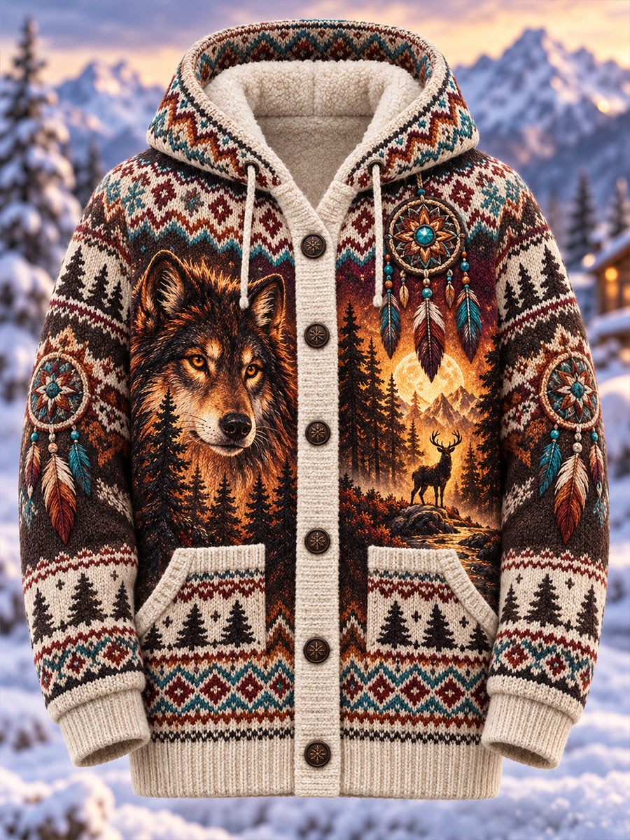 Women's Nordic Animal-Pattern Mid-Length Hooded Jacket