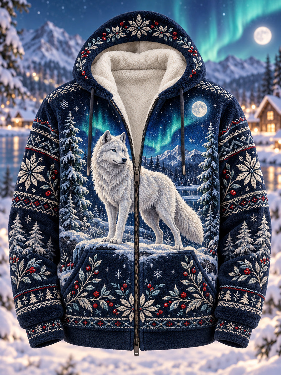 Men's Nordic Forest Animal Flannel Hooded Jacket