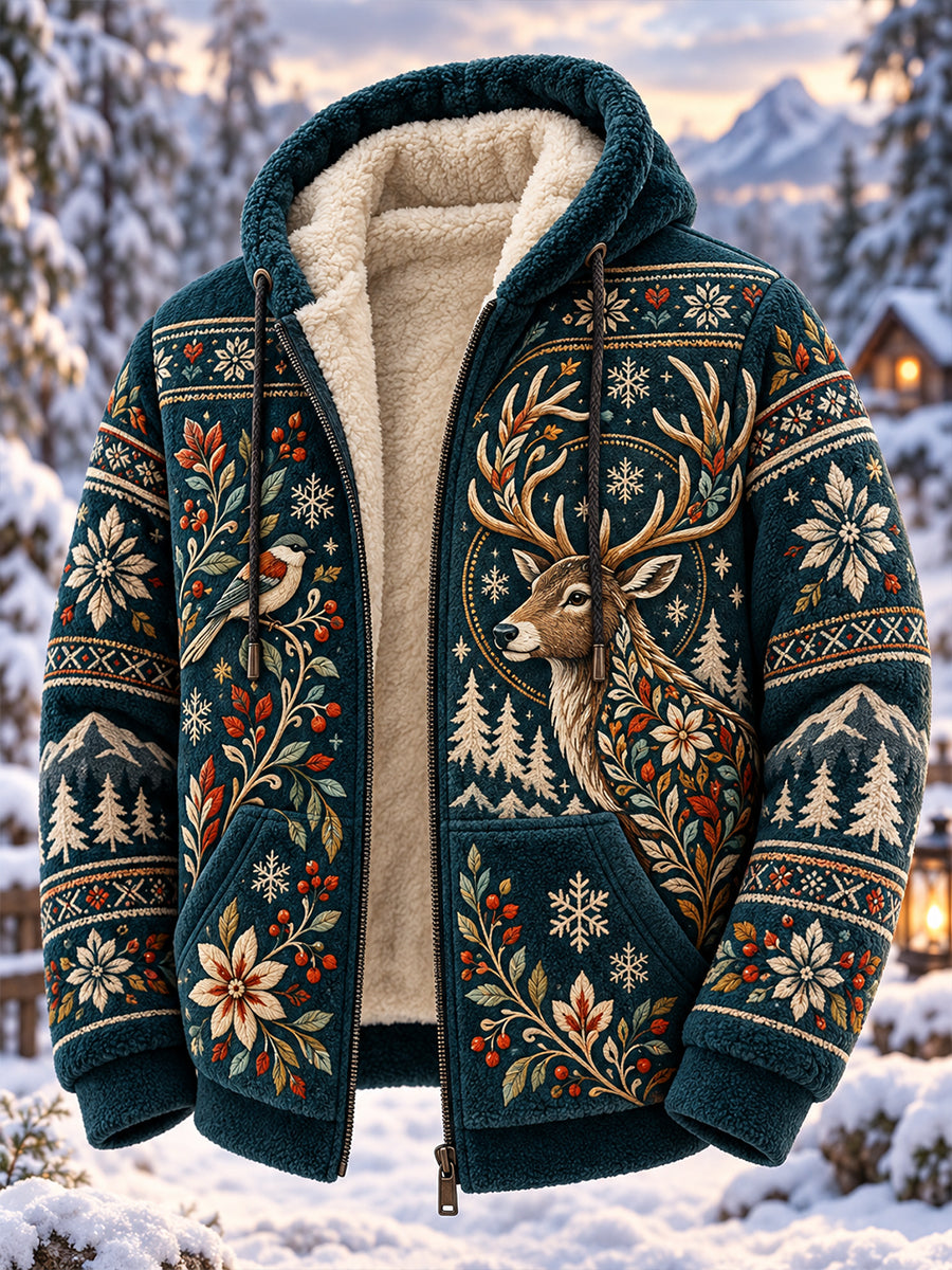 Men's Nordic Forest Animal Fleece-Lined Hoodie