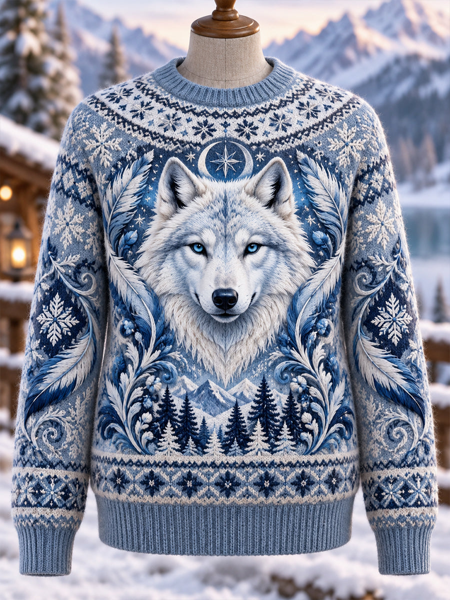Women's Nordic Animal-Pattern Crew-Neck Long-Sleeve Knit Sweater