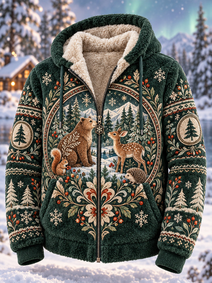 Men's Nordic Forest Animal Fleece-Lined Hoodie