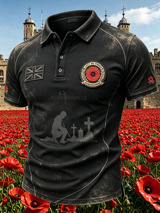 Men's British Remembrance Day Element Printed Polo Shirt