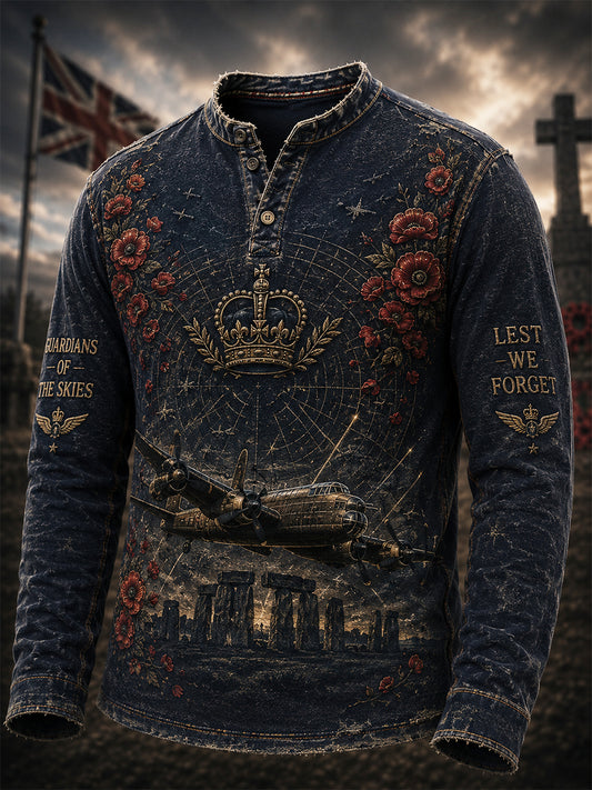 Men's Retro Veterans' Memorial Print Long-Sleeve Top