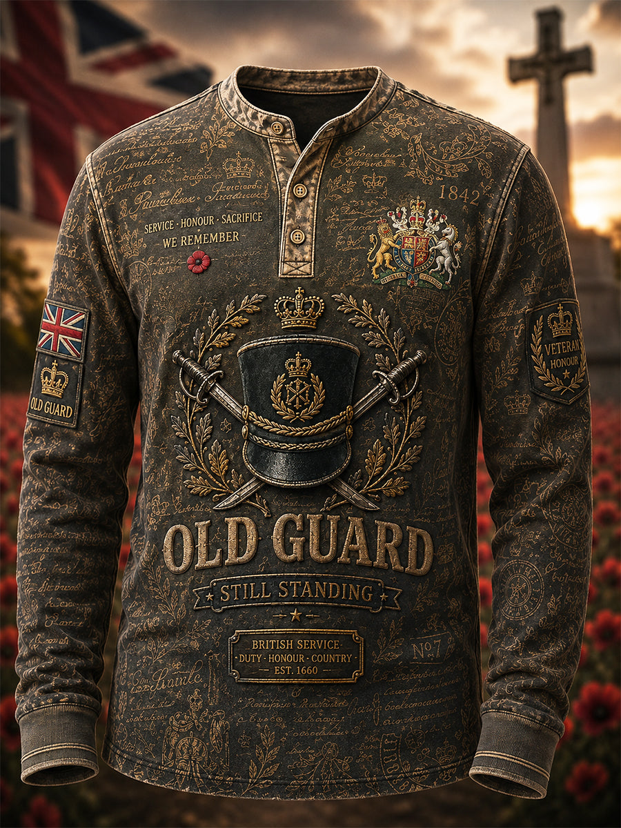 Men's Retro Veterans' Memorial Print Long-Sleeve Top