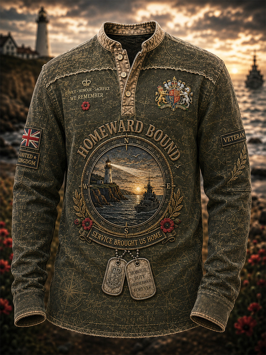 Men's Retro Veterans' Memorial Print Long-Sleeve Top
