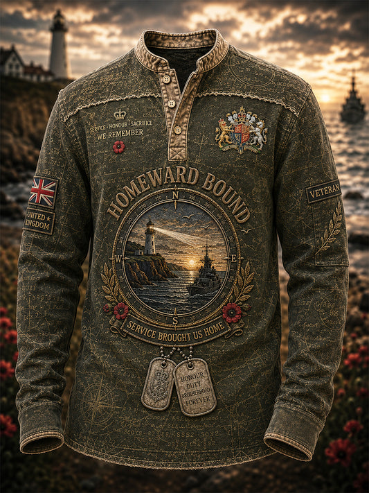 Men's Retro Veterans' Memorial Print Long-Sleeve Top