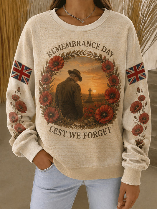 Women's Remembrance Day Ribbed Round-Neck Sweatshirt