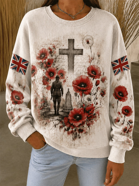 Women's Remembrance Day Ribbed Round-Neck Sweatshirt