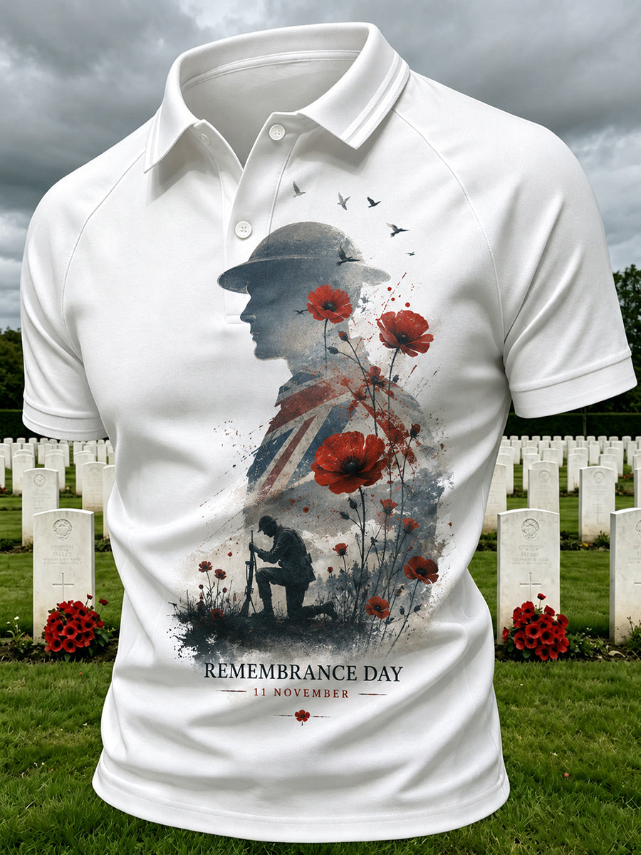 Men's British Rememberance Day-Themed Printed  Polo Shirt