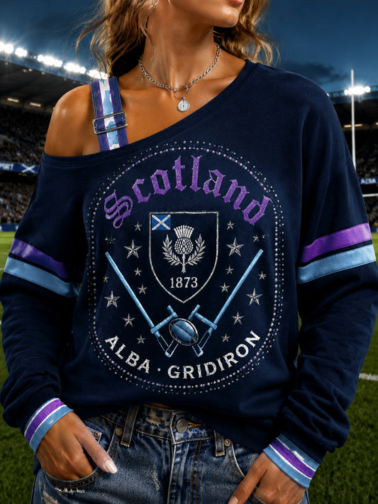 Women's UK Scotland Rugby Long-Sleeve Off-Shoulder Sweatshirt