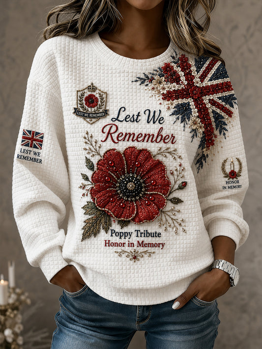 Women's Remembrance Day Print Waffle-Knit Long-Sleeve Top