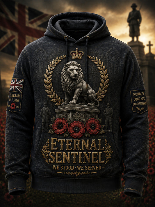 Men's Retro Veterans' Memorial Print Long-Sleeve Hoodie