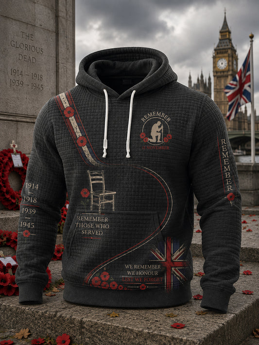 Men's British Rememberance Day-Themed Printed Checkered Cotton Hoodie