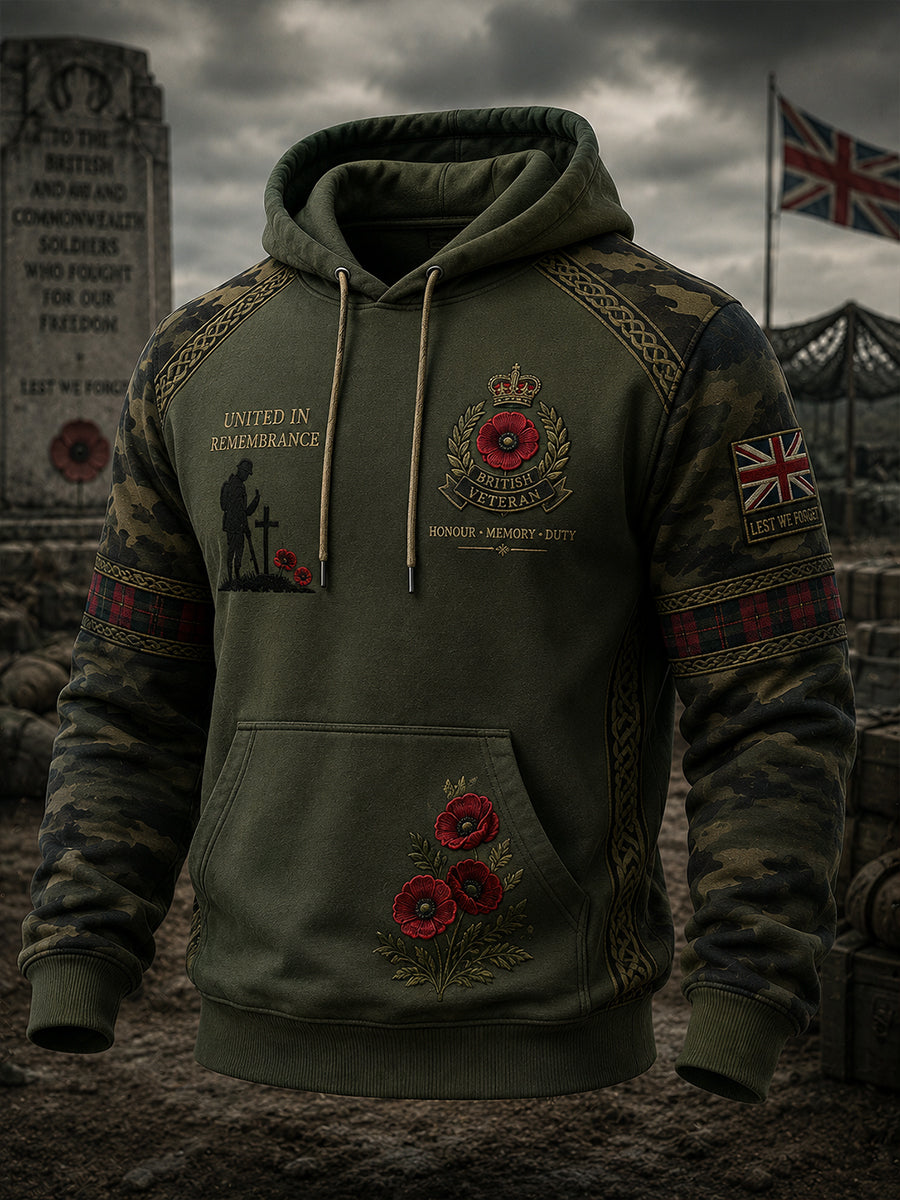 Men's Long-Sleeve Hooded Sweatshirt With Veteran Memorial Graphic Print