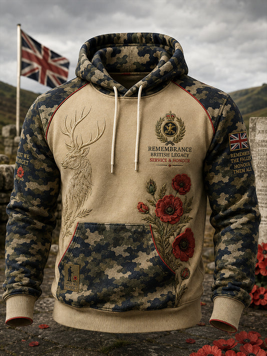 Men's Long-Sleeve Hooded Sweatshirt With Veteran Memorial Graphic Print