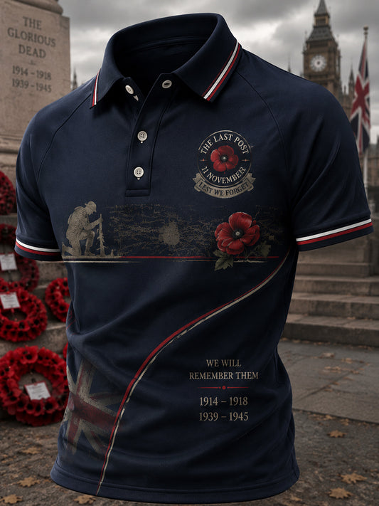 Men's Vintage British Rememberance Day-Themed Printed Polo Shirt
