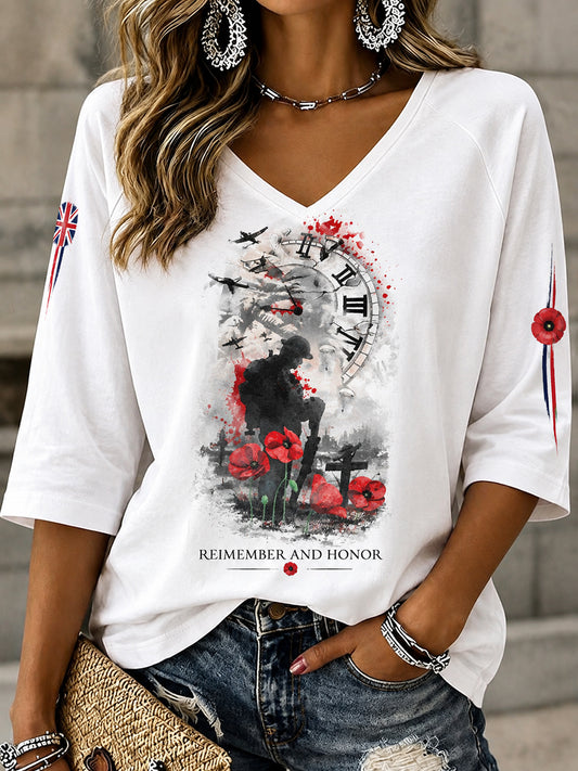 Women's British Remembrance Day Patterned T-shirt
