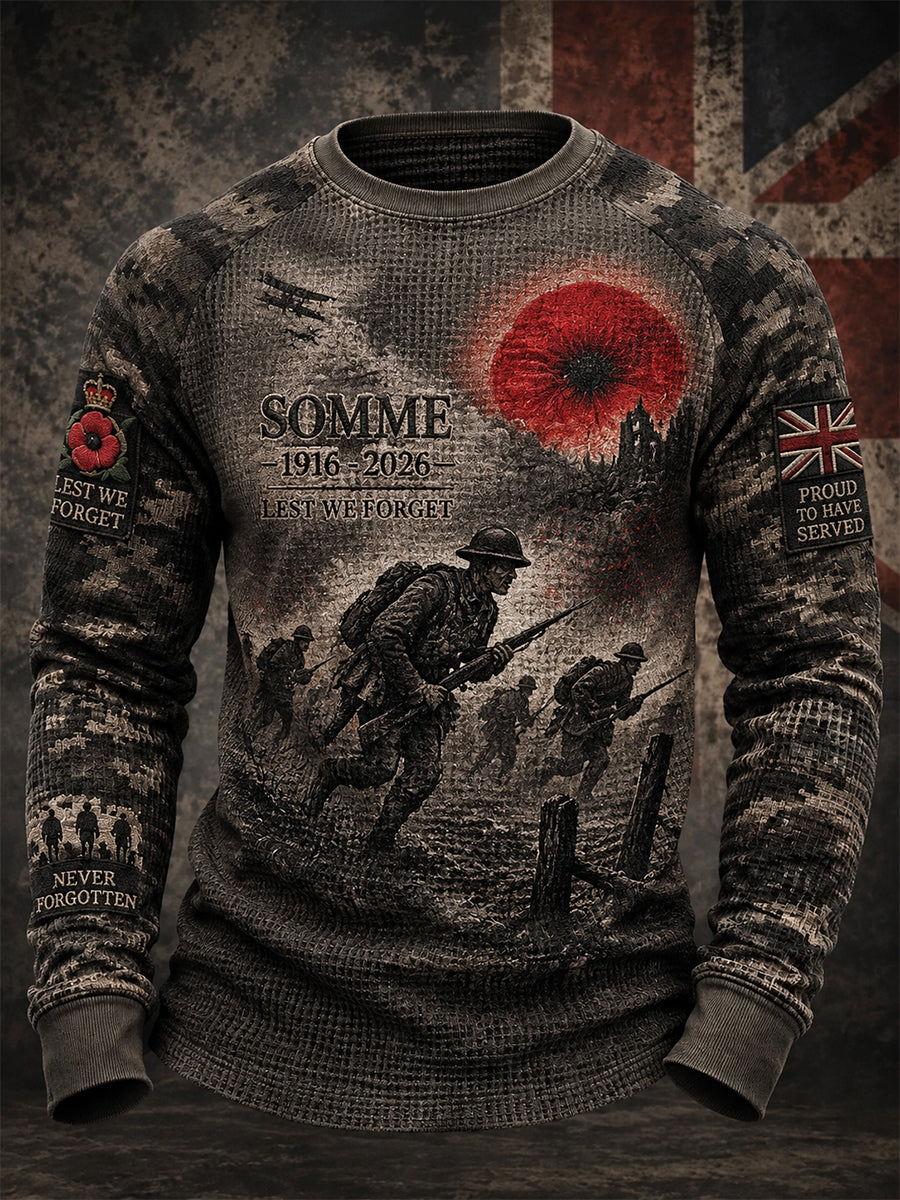 Men's Remembrance Day THE SOMME 110 YEARS Print  Long-Sleeve Waffle Top