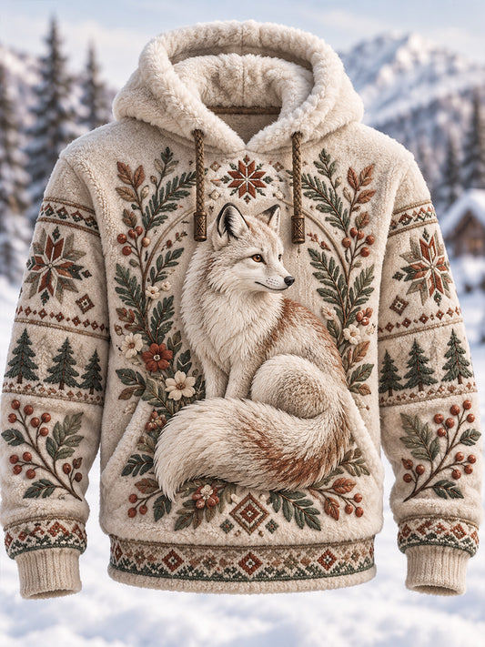 Men's Nordic Forest Animals Oversized Hoodie With Pockets Fleece Hoodie