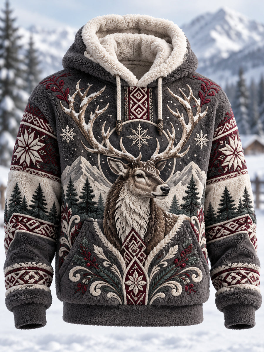 Men's Nordic Forest Animals Oversized Hoodie With Pockets Fleece Hoodie