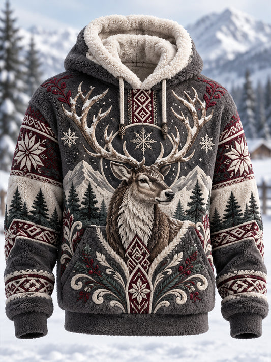 Men's Nordic Forest Animals Oversized Hoodie With Pockets Fleece Hoodie
