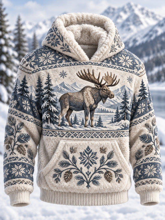 Men's Nordic Forest Animals Oversized Hoodie With Pockets Fleece Hoodie
