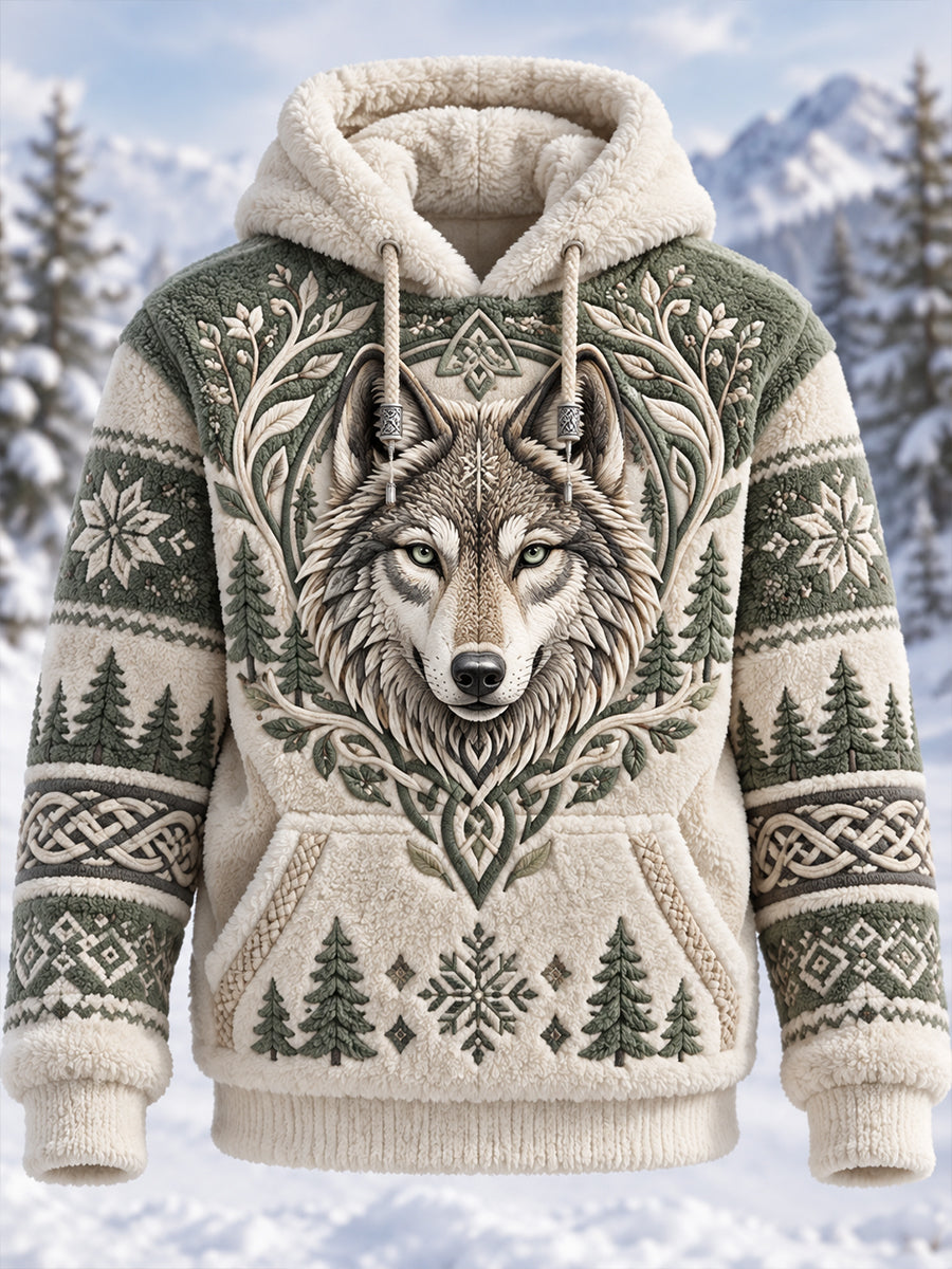 Men's Nordic Forest Animals Oversized Hoodie With Pockets Fleece Hoodie