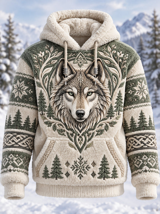 Men's Nordic Forest Animals Oversized Hoodie With Pockets Fleece Hoodie