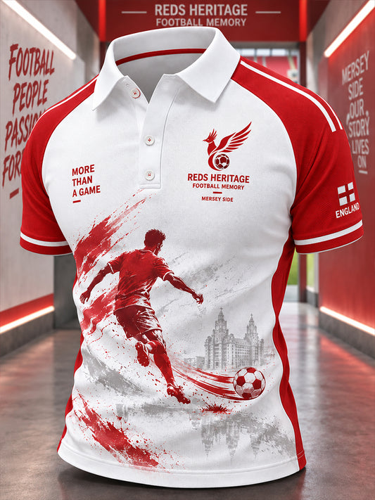Men's Short-Sleeve Raglan Polo Shirt With Soccer-Themed Print