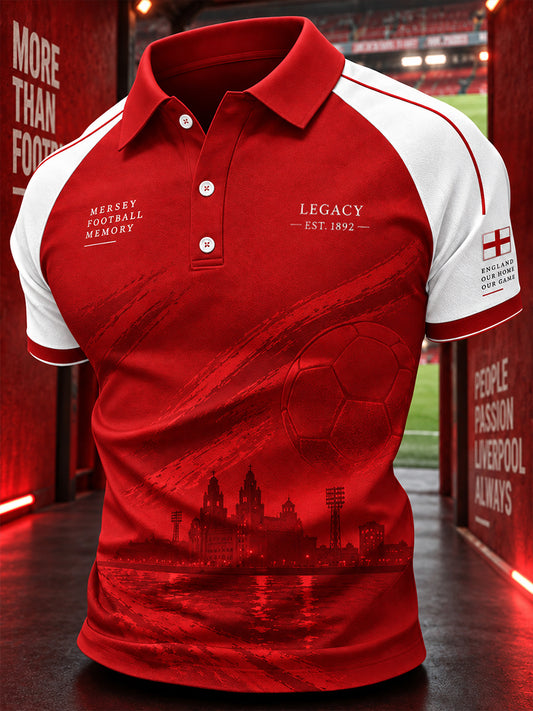 Men's Short-Sleeve Raglan Polo Shirt With Soccer-Themed Print
